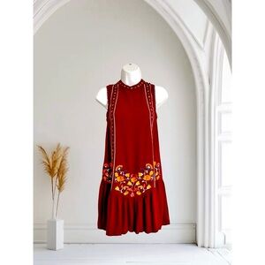 Embroidered Dress Sleeveless Keyhole Gathered Hem Unbranded‎